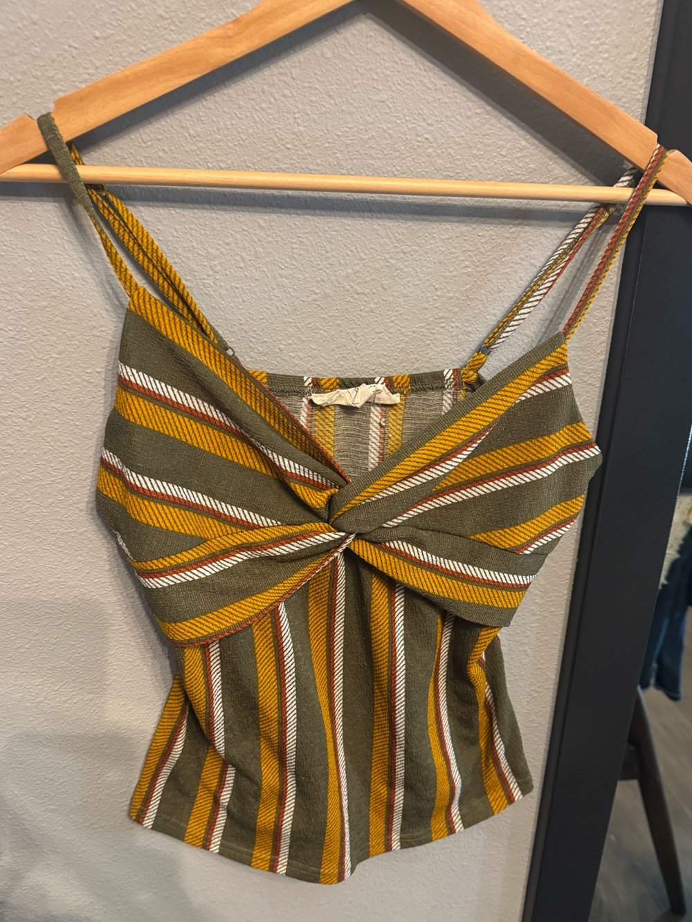 Sweet Wanderer Olive, Mustard & White Striped Twist-Front Cami 💛🧡